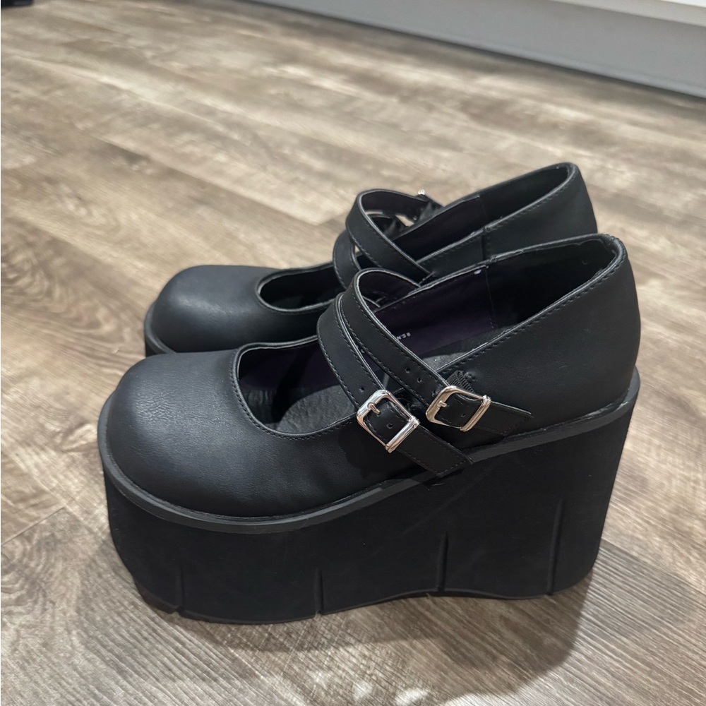 DEMONIA KERA08/B/PU 4 1/2" Platform Women's Gothic Punk Black Mary Janes Shoes 8 - Picture 5 of 7
